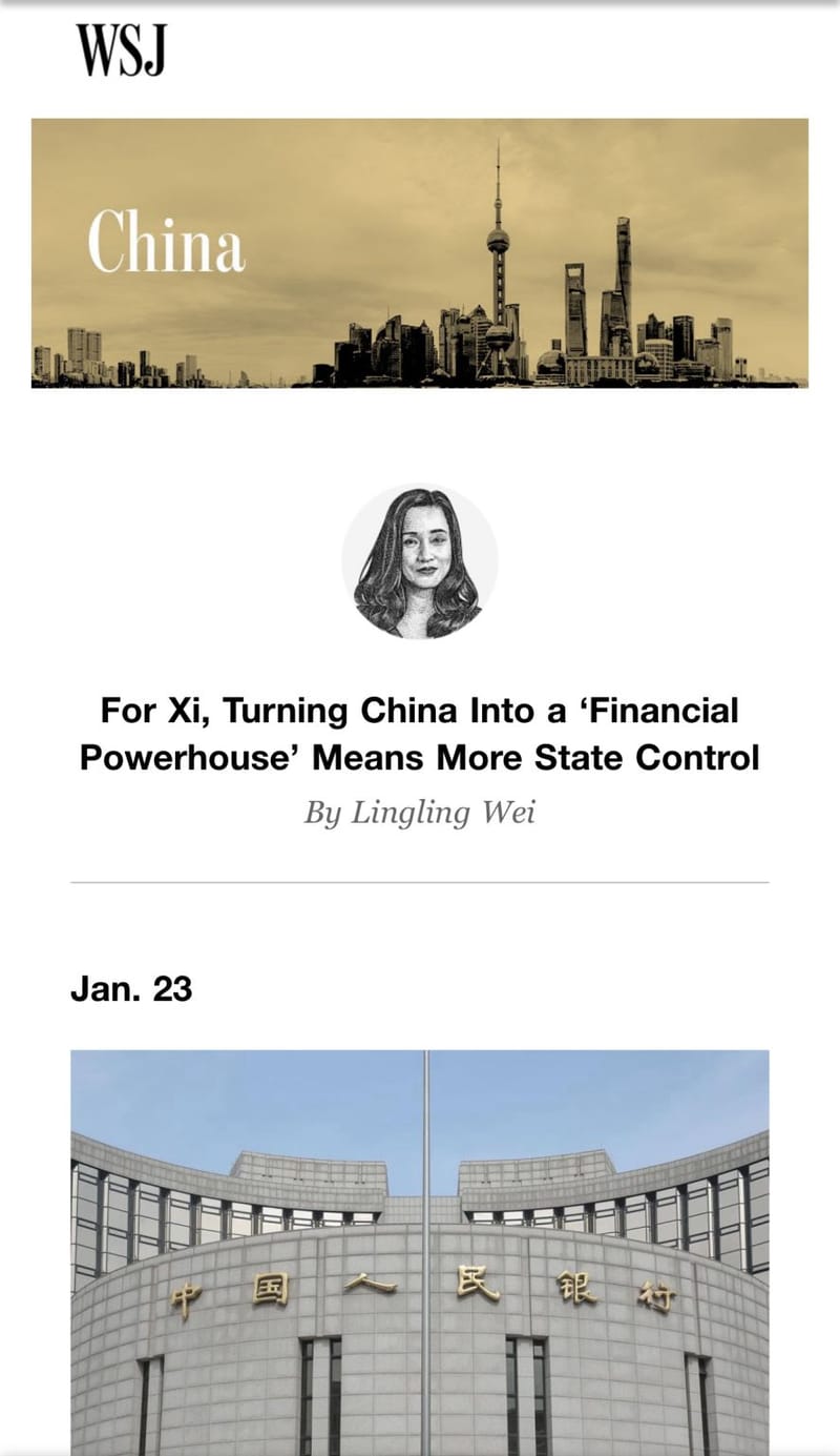 #LinglingWei, Chief China Correspondent At The #WallStreetJournal, Co-Author Of Superpower Showdown, Lead Writer Of #WSJChina, Via #ShannonBrandao, #ChinaBoss: 
"For Xi, Turning China Into A 'Financial Powerhouse' Means More State Control"