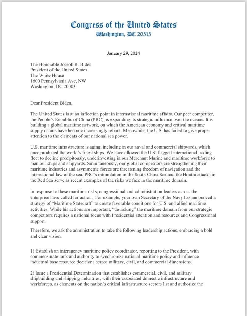 #BrentSadler, Senior Research Fellow At #TheHeritageFoundation: "A National Maritime Agenda: Time To Act To Strengthen The Nation’s Maritime Sector: Letter Sent To The President From A Growing Bipartisan Group Of Senators And Representatives."